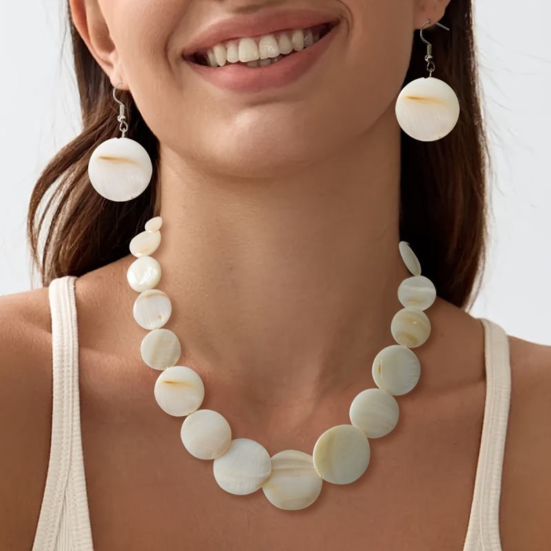 Set cercei și colier din scoici, lanț clavicular, pandant din scoică, model viață marină, placare electrolitică