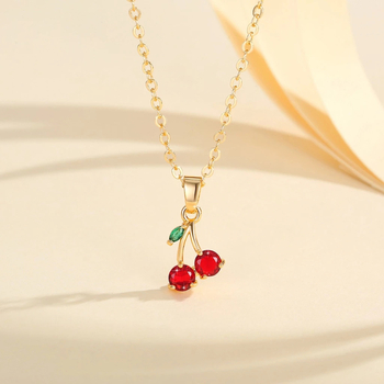 Set cercei și colier cu motiv cireș, lanț O, din cupru, placare electroplată