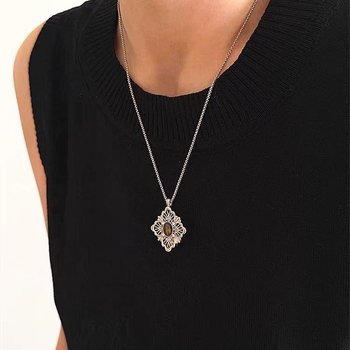 Colier metalic cu design geometric gol, lanț pentru pulover, unisex, prelucrare de precizie, colecție toamnă 2025, stil antic, retro literar