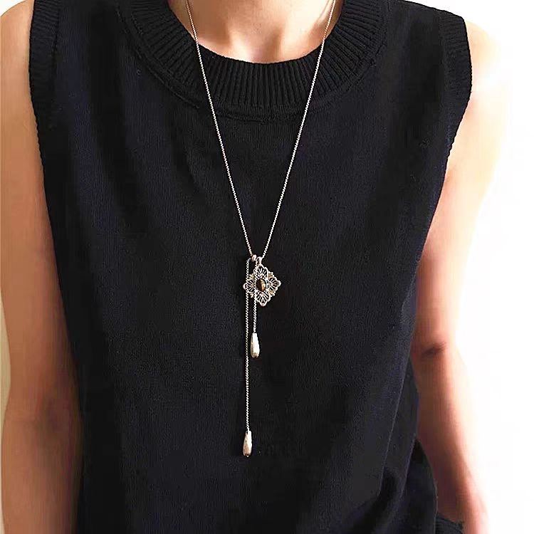 Colier metalic cu design geometric gol, lanț pentru pulover, unisex, prelucrare de precizie, colecție toamnă 2025, stil antic, retro literar