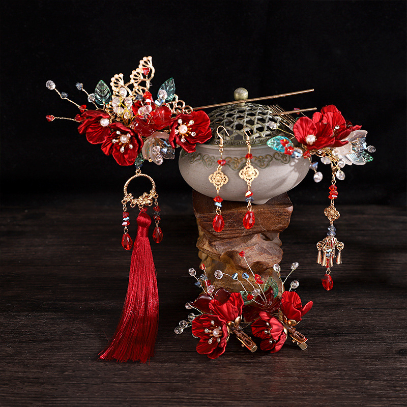 Set dodataka za kosu za vjenčanje – spona za kosu od legure s cvjetnim gravom, oblik tiare, uključuje naušnice