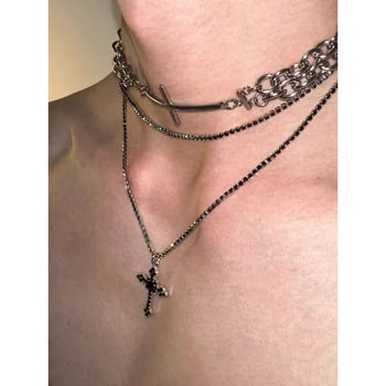 Colier geometric din aliaj, tratament cu diamant, lanț whip, design unisex