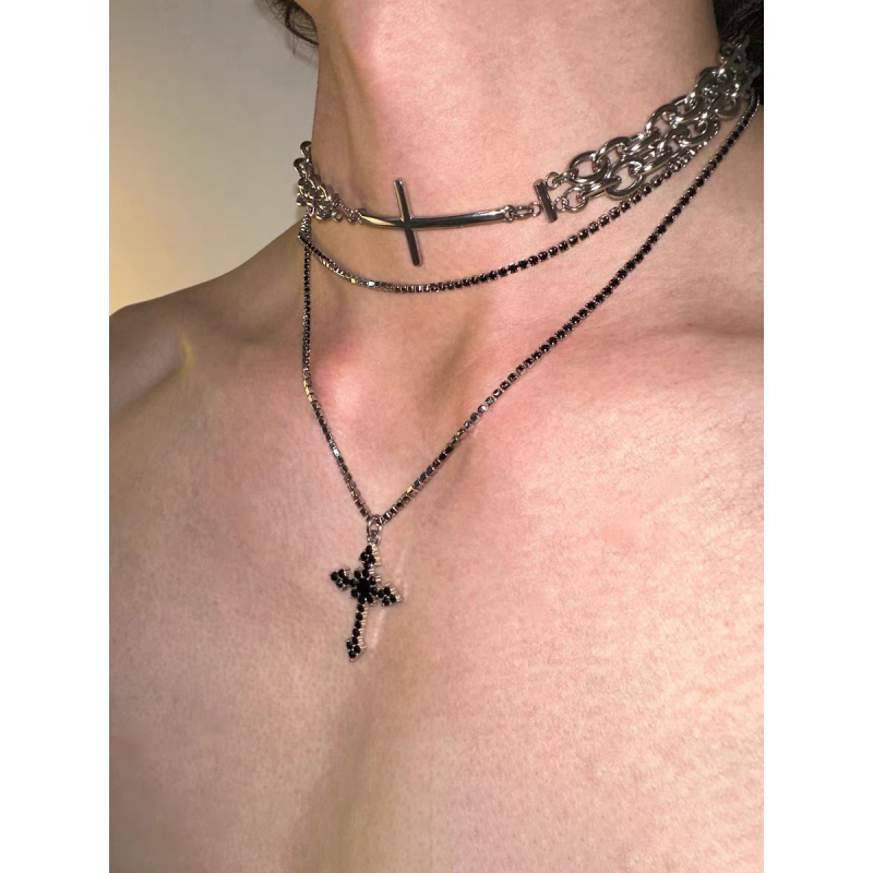 Colier geometric din aliaj, tratament cu diamant, lanț whip, design unisex