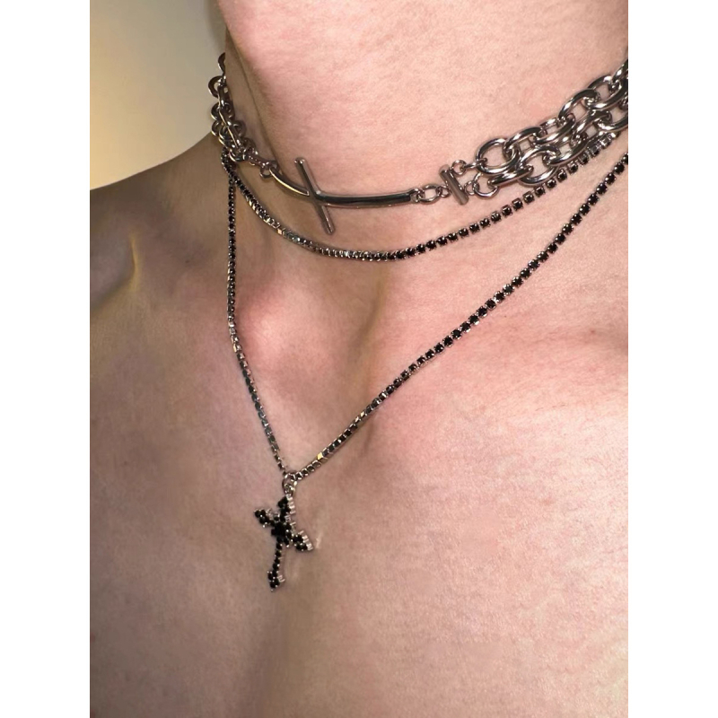 Colier geometric din aliaj, tratament cu diamant, lanț whip, design unisex