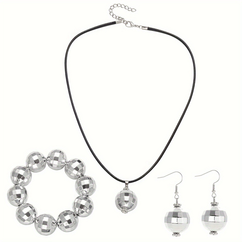 Sky Ornaments Retro 1970-ih Komplet Nakita — Ručno izrađeno od ABS-a, Uže na lanac, Kružni privjesak; Uključuje Ogrlicu, Naušnice, Narukvicu, Gumicu za Kosu i Kristalne Sunčane Naočale