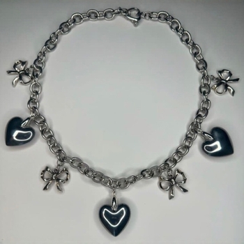 Colier cu inimă, design nod papion, oțel titan, lanț tip O