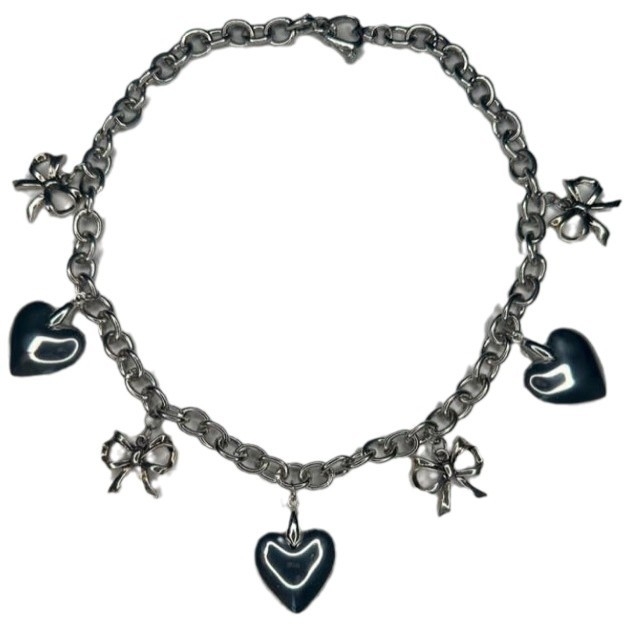 Colier cu inimă, design nod papion, oțel titan, lanț tip O