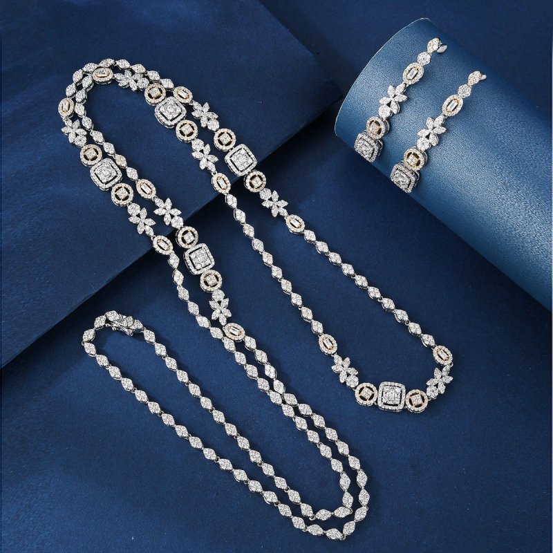 Set cercei și colier, design original — zircon, placare electrolitică, brand Bride talk