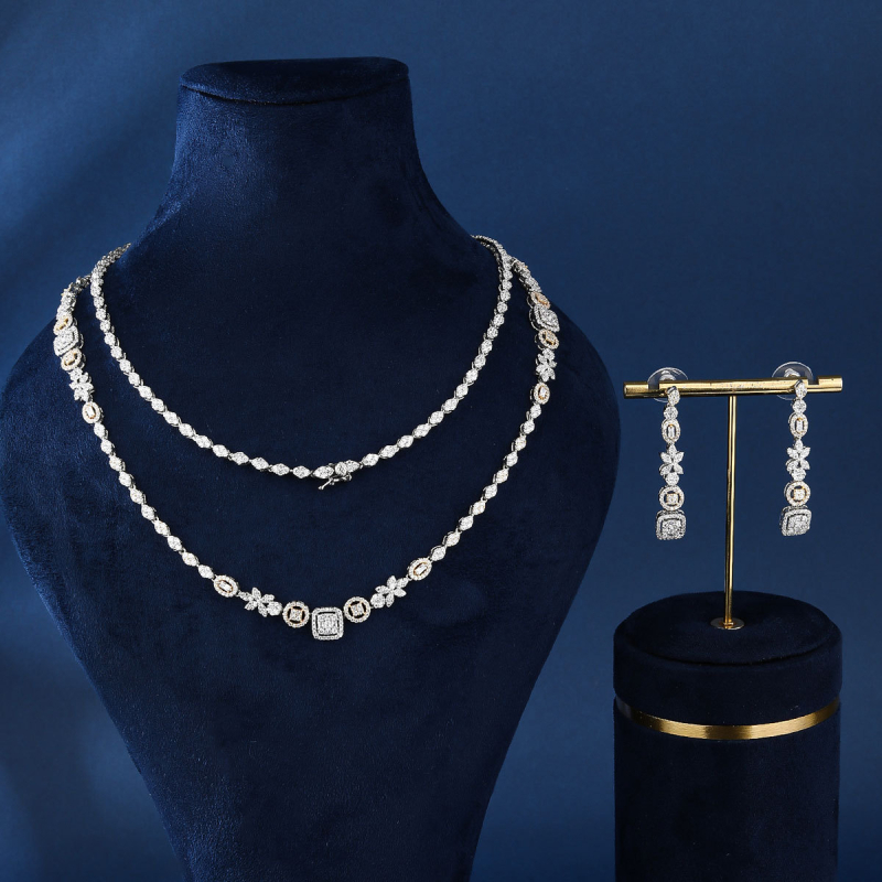 Set cercei și colier, design original — zircon, placare electrolitică, brand Bride talk