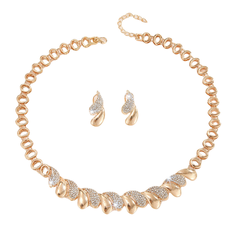 Set ogrlice i naušnica od legure s elektropoliranim završetkom, V-obliki stil, motivi srca, kapljice vode i zvončići.