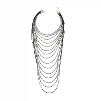 Colier boem etnic multistrat din mărgele, lucrat manual, design geometric, pandantiv din aliaj, lanț obișnuit