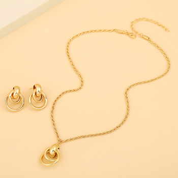 Комплект от обеци и колие: многослойни кръгли обици, материал желязо; висулка желязо; електроплакиране; обикновена верига