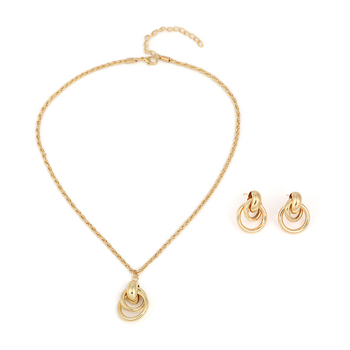 Комплект от обеци и колие: многослойни кръгли обици, материал желязо; висулка желязо; електроплакиране; обикновена верига