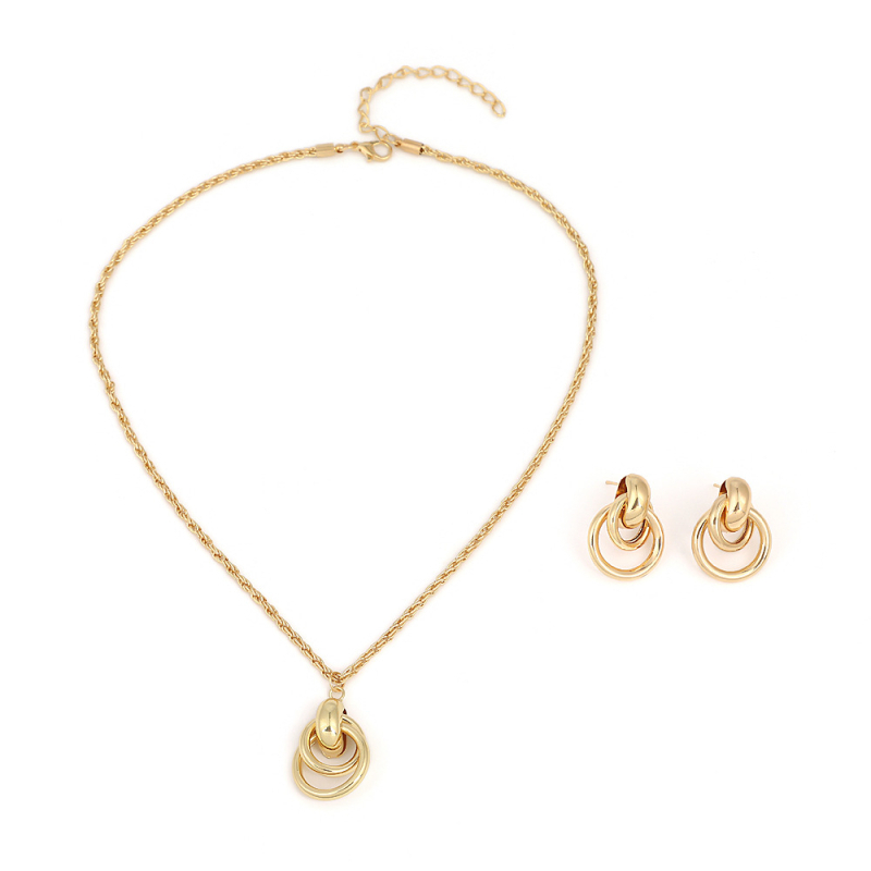 Комплект от обеци и колие: многослойни кръгли обици, материал желязо; висулка желязо; електроплакиране; обикновена верига