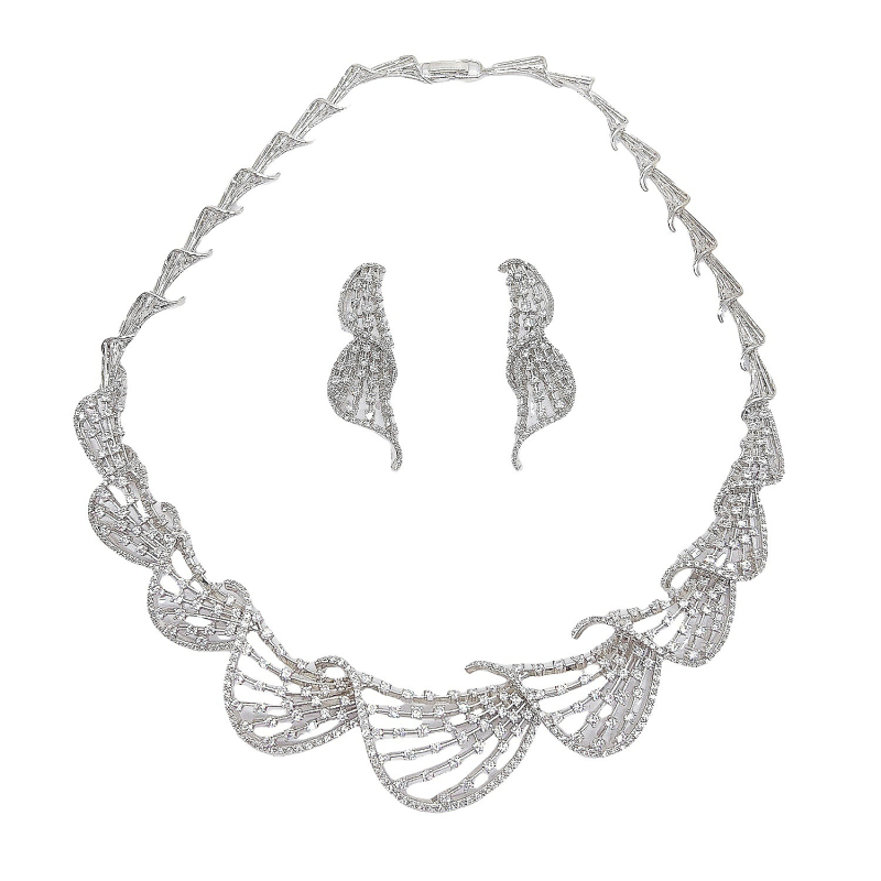 Set nakita: ogrlica i naušnice sa cirkonom – uvijeni lanac, privjesak od legure, cvjetni uzorak, proljeće 2025