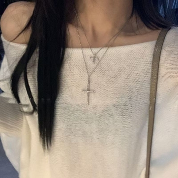 Colier cu cruce din aliaj, lanț O, pandantiv în formă de picătură, unisex, 51–60 cm