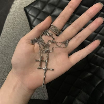 Colier cu cruce din aliaj, lanț O, pandantiv în formă de picătură, unisex, 51–60 cm