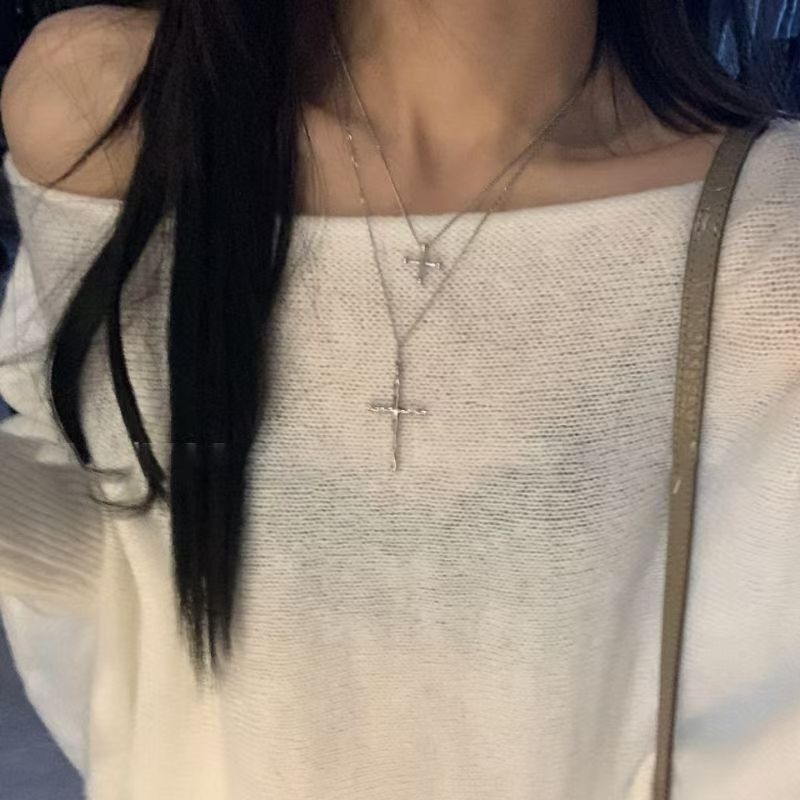 Colier cu cruce din aliaj, lanț O, pandantiv în formă de picătură, unisex, 51–60 cm