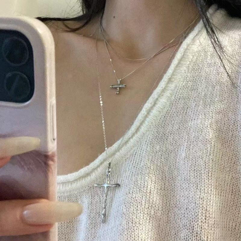 Colier cu cruce din aliaj, lanț O, pandantiv în formă de picătură, unisex, 51–60 cm