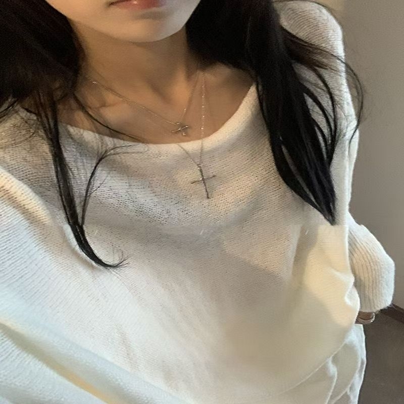 Colier cu cruce din aliaj, lanț O, pandantiv în formă de picătură, unisex, 51–60 cm