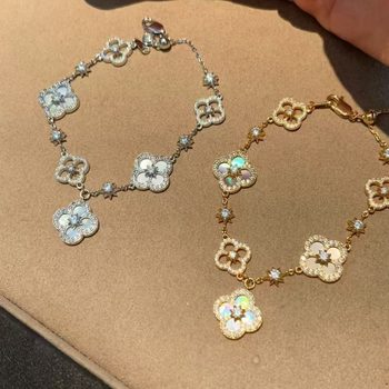 Сет огърлица и гривна от стерлингово сребро 925, кръстосана верига, мотив четирилистна детелина, луксозен стил