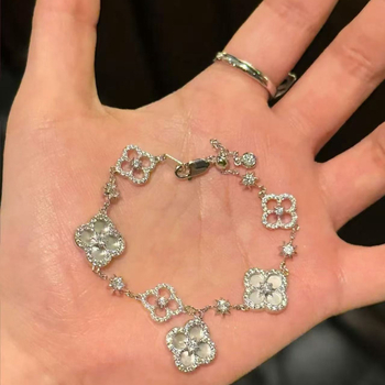 Сет огърлица и гривна от стерлингово сребро 925, кръстосана верига, мотив четирилистна детелина, луксозен стил