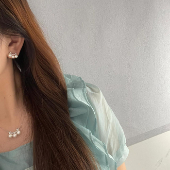 Комплект колие и обеци с перли от S925 сребро — естествени сладководни перли, мотив Усмивка, колие с O-образна верига