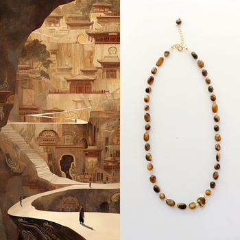 Colier cu materiale mixte, finisaj Seiko, design geometric, lanț tip O, lansare primăvara 2025