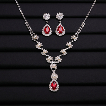 Комплект колие и обеци от ринстон кристали, електроплатен финиш, форми: сърце/капка/камбанка, стандартна верига