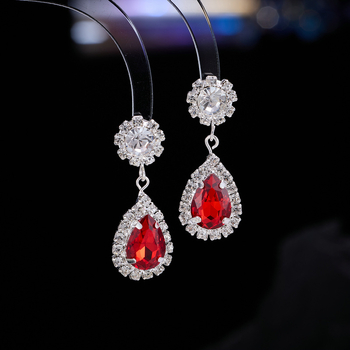 Комплект колие и обеци от ринстон кристали, електроплатен финиш, форми: сърце/капка/камбанка, стандартна верига