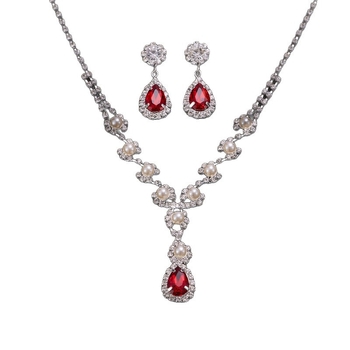 Комплект колие и обеци от ринстон кристали, електроплатен финиш, форми: сърце/капка/камбанка, стандартна верига