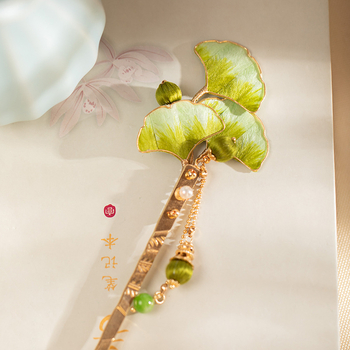 Accesoriu pentru cap – clips pentru păr, în formă de frunză, stil retro cu ciucuri, materiale mixte, primăvara 2025