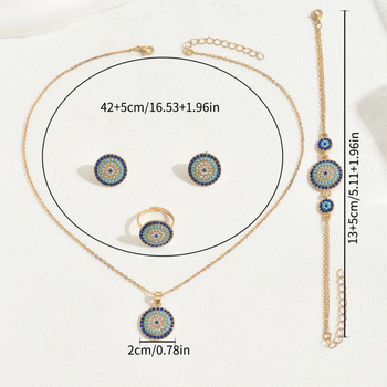 Комплект бижута „Око на дявола“: колие с пръстен-подвес, обеци и аксесоар за ръка — диамантено сияние, цинкова сплав, обикновена верига