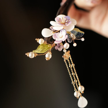 Agrafă de păr din lemn, stil retro, cu detalii florale – potrivită ca dar pentru nuntă sau zi de naștere