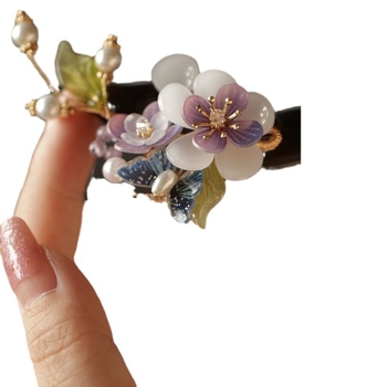 Agrafă de păr din lemn, stil retro, cu detalii florale – potrivită ca dar pentru nuntă sau zi de naștere