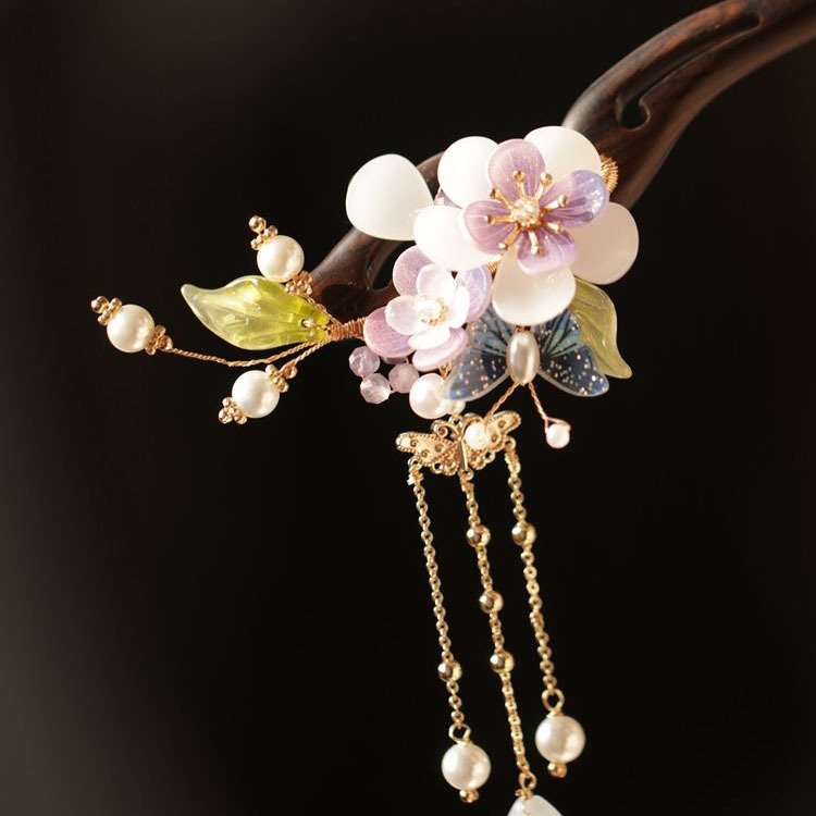 Agrafă de păr din lemn, stil retro, cu detalii florale – potrivită ca dar pentru nuntă sau zi de naștere