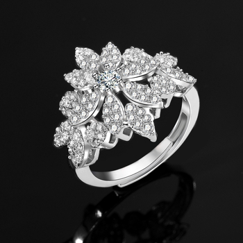 Комплект бижута за жени: колие, обици, пръстен и гривна – меден материал, зиркон инлей, флорален мотив