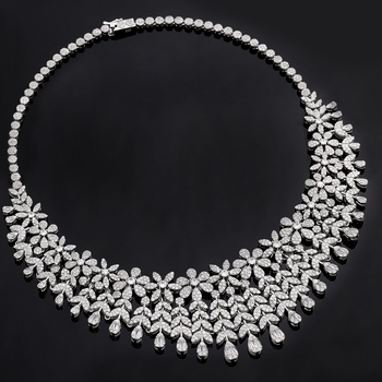 Комплект бижута за жени: колие, обици, пръстен и гривна – меден материал, зиркон инлей, флорален мотив