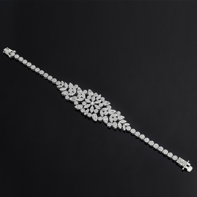 Комплект бижута за жени: колие, обици, пръстен и гривна – меден материал, зиркон инлей, флорален мотив