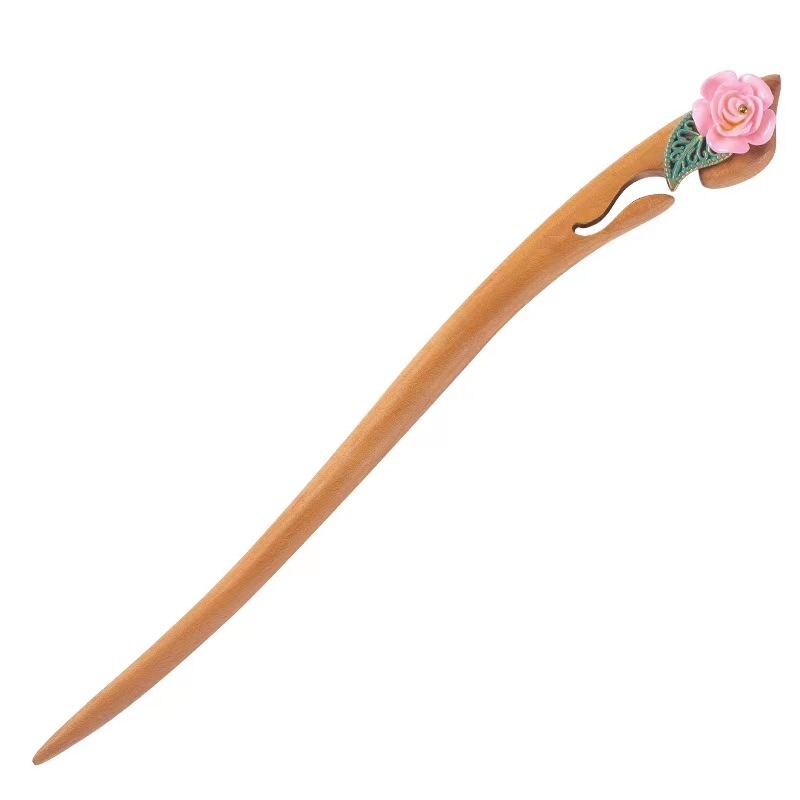 Clamă de păr din lemn de piersic – design retro geometric pentru Hanfu, purtare zilnică