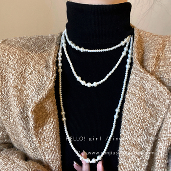 Colier lung pentru pulover, pandantiv floral, material aliaj, lanț șarpe, stil feminin coreean