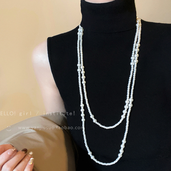 Colier lung pentru pulover, pandantiv floral, material aliaj, lanț șarpe, stil feminin coreean