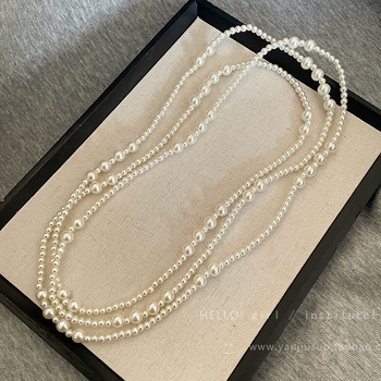 Colier lung pentru pulover, pandantiv floral, material aliaj, lanț șarpe, stil feminin coreean