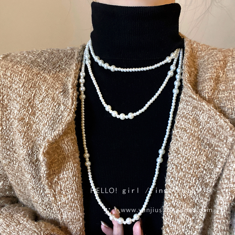 Colier lung pentru pulover, pandantiv floral, material aliaj, lanț șarpe, stil feminin coreean