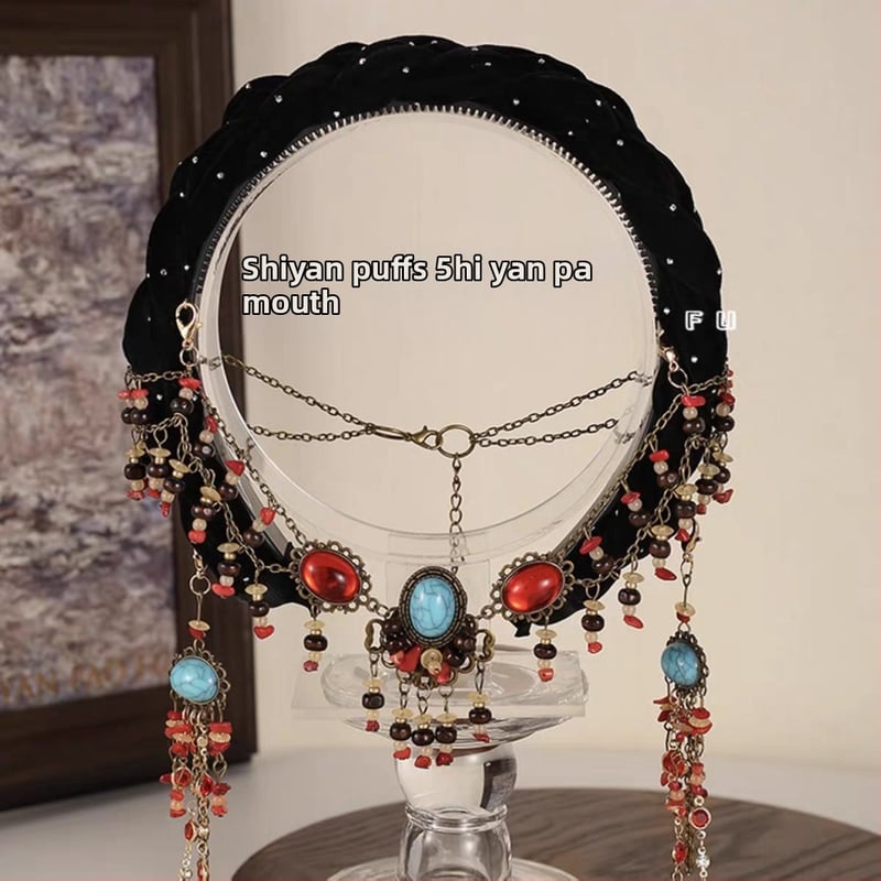 Plaukų juosta | Etninis stilius, egzotiškas retro aksesuaras | Medžiaga: perlai; Apdorojimo technologija: audimas; Tinka: vaikams; Kategorija: plaukų aksesuarai