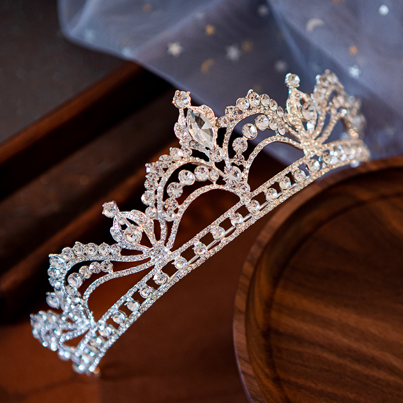 Vjenčani tiara za kosu s rhinestones i biserima, polukružna kruna, elektroplatirano, pojedinačno pakirano, prilagodljivo, pogodno za vjenčanje i rođendan