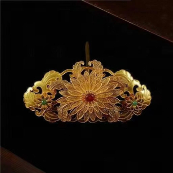 Réz retro Hanfu hajkorona – elektroplatált felület napraforgó berakással