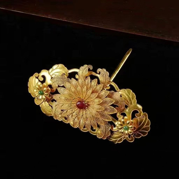 Réz retro Hanfu hajkorona – elektroplatált felület napraforgó berakással