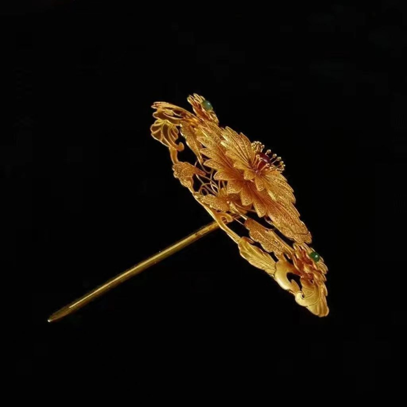 Réz retro Hanfu hajkorona – elektroplatált felület napraforgó berakással