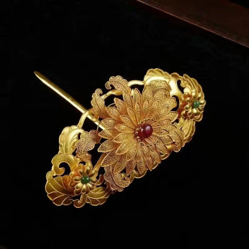 Réz retro Hanfu hajkorona – elektroplatált felület napraforgó berakással